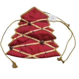 Bombay Company Christmas Tree Gift Bag – Red Satin Drawstring Decor
